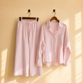 Premium Cotton Linen Lounge Co-Ord Set – Oversized Button-Down Shirt & Wide-Leg Pants Two-Piece Matching Suit