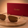 CARTIER Panthère Rimless Sunglasses – Gold Finish with Solid Brown Lenses