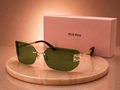 MIU MIU Rimless Square Sunglasses – Gold Metal with Olive Green Lenses