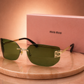 MIU MIU Rimless Square Sunglasses – Gold Metal with Olive Green Lenses