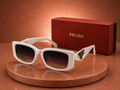 PRADA Symbole Rectangular Sunglasses – White Acetate Frame with Dark Gradient Lenses