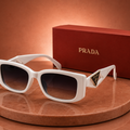 PRADA Symbole Rectangular Sunglasses – White Acetate Frame with Dark Gradient Lenses