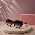 MIU MIU Deep Magenta Pink Square Cat-Eye Sunglasses – Gradient Lenses with Gold Monogram Accents
