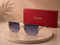 CARTIER Panthère Rimless Sunglasses – Gold Finish with Gradient Blue-Grey Lenses