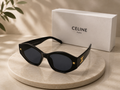 CELINE Triomphe Oval Sunglasses – Glossy Black Acetate Frame with Gold Hardware