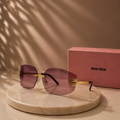 MIU MIU Rimless Violet Purple Gradient Sunglasses – Gold Metal Frame with Logo Temples