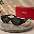 PRADA Black Oval Sunglasses with Enamelled Triangle Logo Temples