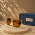 GUCCI Translucent Amber Square Sunglasses – Polarized Brown Lenses with Tortoiseshell Temples