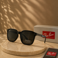 RAY-BAN Matte Black Square Sunglasses – Polarized Dark Grey Lenses with Engraved Metal Temples