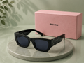MIU MIU Black Rectangular Sunglasses – Acetate Frame with Gunmetal Cutout Logo