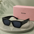 MIU MIU Black Rectangular Sunglasses – Acetate Frame with Gunmetal Cutout Logo