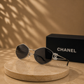 CHANEL Silver Hexagonal Metal Sunglasses – Crystal Rhinestone Interlocking CC Logo Temples