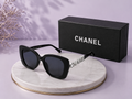 CHANEL Square Oversized Sunglasses – Black Acetate Frame with Crystal Lettering Temples