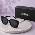 CHANEL Square Oversized Sunglasses – Black Acetate Frame with Crystal Lettering Temples