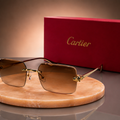 CARTIER Panthère Rimless Sunglasses – Gold Finish with Gradient Brown Lenses