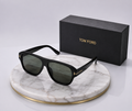 TOM FORD Flat Top Navigator Sunglasses – Shiny Black Acetate Frame with Gold T-Logo