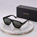 TOM FORD Flat Top Navigator Sunglasses – Shiny Black Acetate Frame with Gold T-Logo