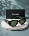 CHANEL Cat-Eye Sunglasses – Black & Emerald Green Frame with Silver CC Logo