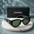 CHANEL Cat-Eye Sunglasses – Black & Emerald Green Frame with Silver CC Logo