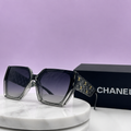 CHANEL Grey Translucent Oversized Square Sunglasses – Quilted Temples with Gold CC Monograms