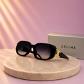CELINE Black Geometric Rectangular Sunglasses – Grey Gradient Lenses with Gold Triomphe Logo