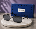 GUCCI Monogram Pattern Lens Sunglasses – Matte Black Metal Wire Frame