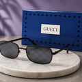 GUCCI Monogram Pattern Lens Sunglasses – Matte Black Metal Wire Frame