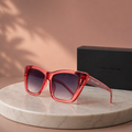 SAINT LAURENT Transparent Red Square Sunglasses – Translucent Acetate Frame with Gradient Lenses