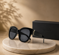 SAINT LAURENT Black Oversized Sunglasses – Glossy Acetate Frame with Gold YSL Monogram