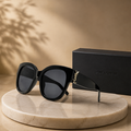 SAINT LAURENT Black Oversized Sunglasses – Glossy Acetate Frame with Gold YSL Monogram