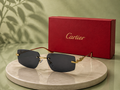CARTIER Panthère Rimless Sunglasses – Gold Finish with Black Tinted Lenses