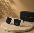 EMPORIO ARMANI Frosted Matte Clear Square Sunglasses – Polarized Dark Lenses