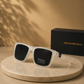 EMPORIO ARMANI Frosted Matte Clear Square Sunglasses – Polarized Dark Lenses