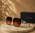 SAINT LAURENT Tortoiseshell Square Sunglasses – Brown Gradient Lenses with Gold YSL Monogram