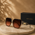 SAINT LAURENT Tortoiseshell Square Sunglasses – Brown Gradient Lenses with Gold YSL Monogram