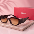 PRADA Symbole Hexagonal Sunglasses – Dark Burgundy Havana Frame