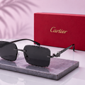 CARTIER Panthère Rimless Sunglasses – Gunmetal Finish with Diamond-Cut Beveled Grey Lenses