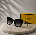 FENDI Black Oversized Square Sunglasses – Gradient Lenses with Gold FF Baguette Logo