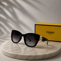 FENDI Black Oversized Square Sunglasses – Gradient Lenses with Gold FF Baguette Logo