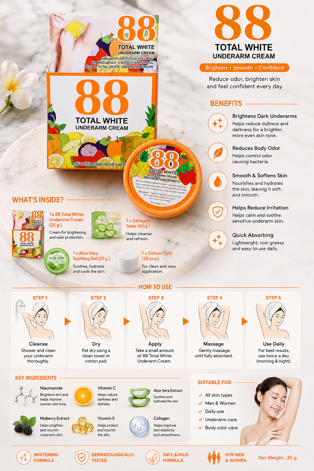 88 Total White Underarm Cream – Brightening, Smoothing & Odor Care 25g