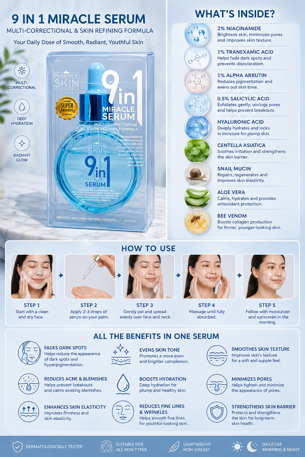Hikari Skin Essentials 9-in-1 Miracle Serum – Multi-Correctional & Skin Refining Formula 50ml