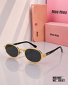 Miu Miu MU 88AV Oval Sunglasses – Textured Gold & Black PREMIUM CLASS