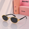 Miu Miu MU 88AV Oval Sunglasses – Textured Gold & Black PREMIUM CLASS