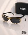 CHANEL 71557 Black & Gold Shield Sunglasses with Crystal CC Logo PREMIUM CLASS