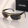 CHANEL 71557 Black & Gold Shield Sunglasses with Crystal CC Logo PREMIUM CLASS