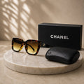 Chanel Oversized Square Tortoiseshell Sunglasses with Gradient Amber Lenses