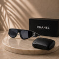Chanel Oversized Shield Sunglasses in Black & White with Dark Tinted Lenses