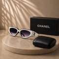 Chanel Oval Cat-Eye Sunglasses in White & Black with Gradient Tint Lenses