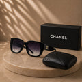 Chanel Oversized Square Black Sunglasses with Dark Gradient Lenses & Gold Logo